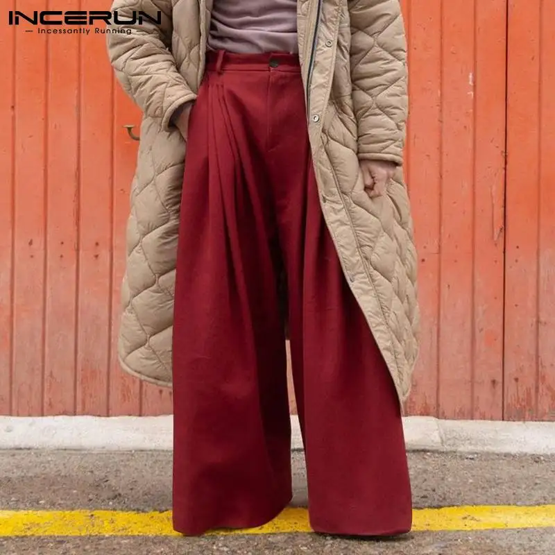 

INCERUN 2024 Men Wide Leg Pants Joggers Button Streetwear Loose Solid Color Trousers High Waist Fashion Casual Pantalon S-5XL