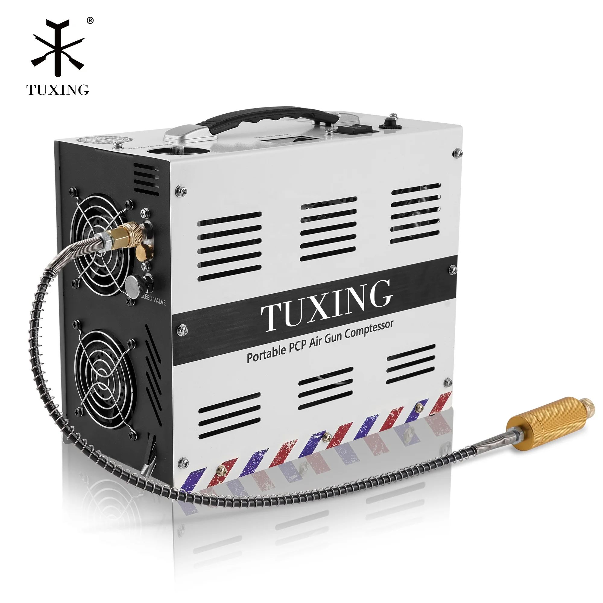 TUXING New Style High Quality 12V 4500psi 300bar 30mpa Built-in Converter 220V Auto Stop Swimming Breathing PCP Air Compressor