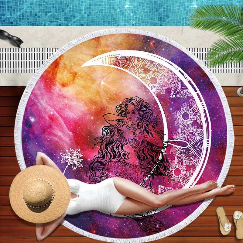 Summer Round Beach Towel Galaxy Starry Sky Bath Shower Towels Bikini Cover Up Beach Towel Sand Free Pool Towels