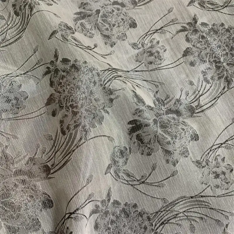 143cm Width Vintage Acetic Jacquard Spring/Summer Thin Soft Breathable Smoke Gray Peony Dress Fabric