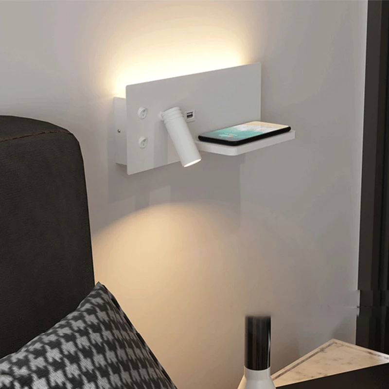 Imagem -02 - Moderna Lâmpada de Parede Carga Usb sem Fio de Carregamento Luz Arandelas Nordic Iluminação Interior Decoração para Casa Sala Estar Quarto Cabeceira