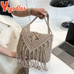 SummerTassel Straw Bag Women Handmade Woven Shoulder Bag Summer Kintted Beach Bag Vacation Lady Shoulder Bag Phone Bag