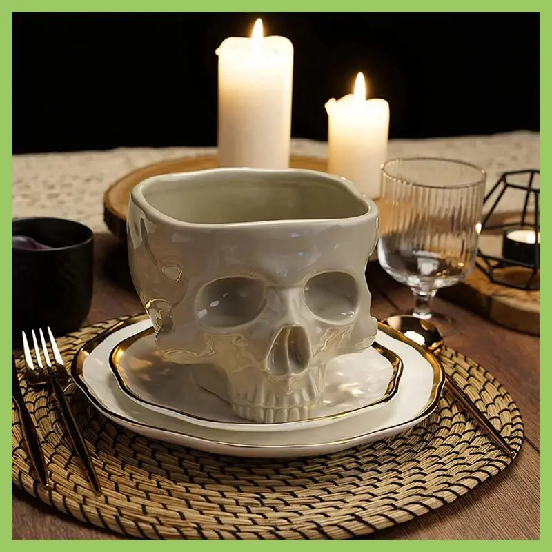 Retro Tischdekoration Porzellan Gothic Totenkopf Nudelschüssel Halloween Geschirr Bar Essen Nudelsalat Süßigkeitenschüssel
