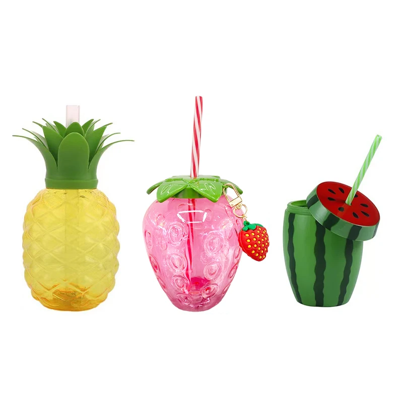 500ml Summer Cute Strawberry Pineapple Watermelon Straw Water Bottle Milk Coffee Straw Cup for Home Juice Drinkware