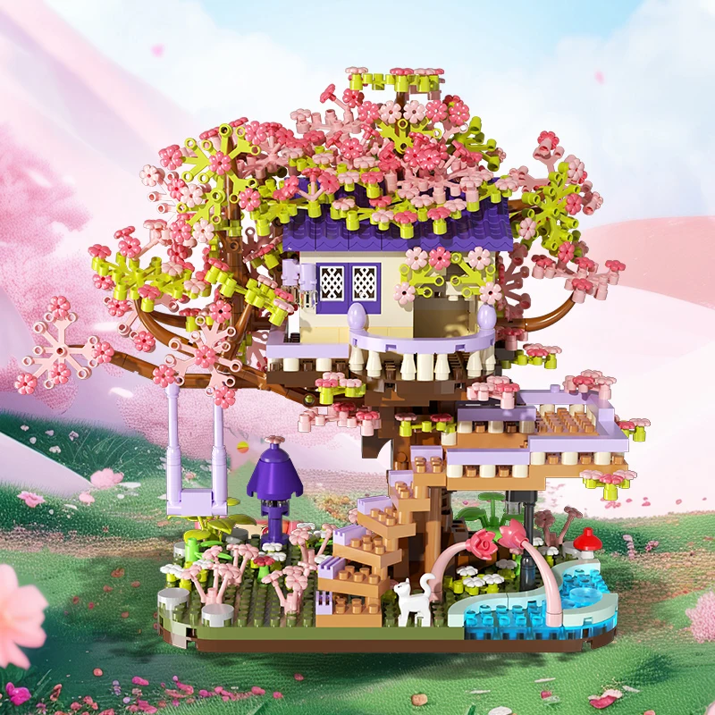 Blumen baum Haus Baustein DIY Montage Spielzeug Mikro Ziegel Puzzle Spielzeug für Kinder Kinder Mädchen Freundin Geburtstags geschenke