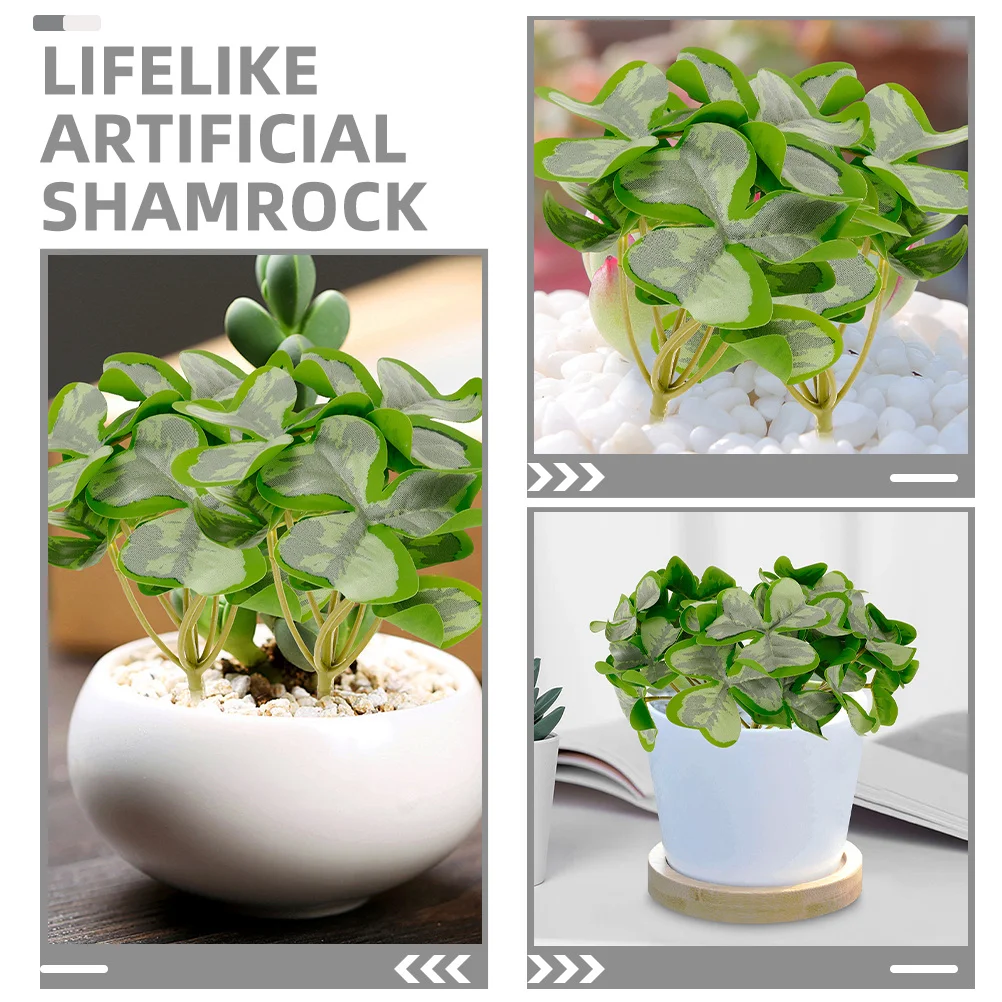 5 قطعة ينبع شامروك الاصطناعي نابض بالحياة ديكور مكتب المنزل فو الخضرة الجدول المركزية داخلي باقة أوراق فو #4