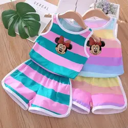 Set di vestiti estivi per bambini per bambini Simpatico cartone animato Minnie Topolino Gilet e pantaloncini per ragazze e ragazzi 2 pezzi Abiti per bambini Disney