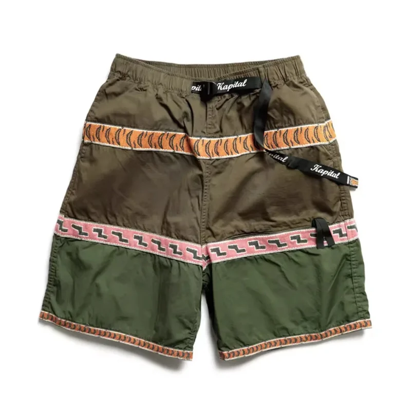 21SS KAPITAL Hirata Kazuhiro two-color tiger pattern color-blocking pure cotton breathable loose casual shorts for men and women