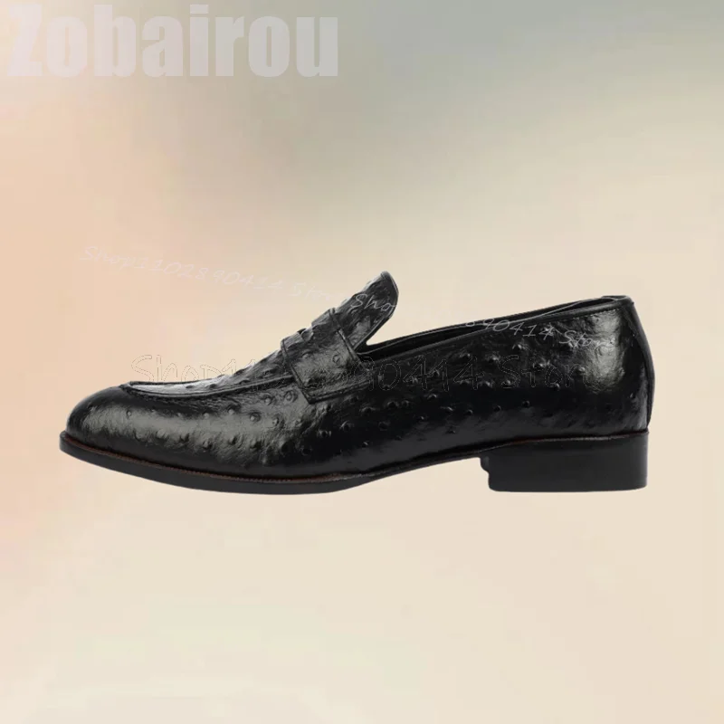 Black Ostrich Print Matte Leather Penny Loafers Fashion Slip On Men Shoes Luxury Handmade Party Banquet Office Men Dress Shoes