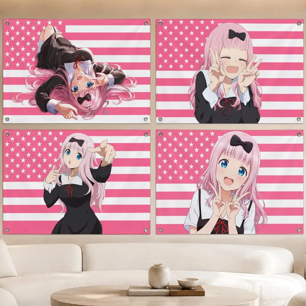 Anime C-Chika Fujiwara Kaguya-sama Flags Fan Banner Tapestry Wall Hanging Garage BarDorm Camp Party Outdoor Home Decor Gift