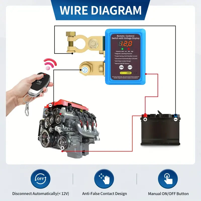 Remote Battery Disconnect Switch 12V 240A Kill Switch Automatic Power Shut Off Switch Remote Control Switch For Auto