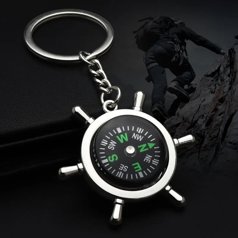 2Pcs/sets New Simple Trend Helmsman Compass Keychain High Quality Fashion KeyRing