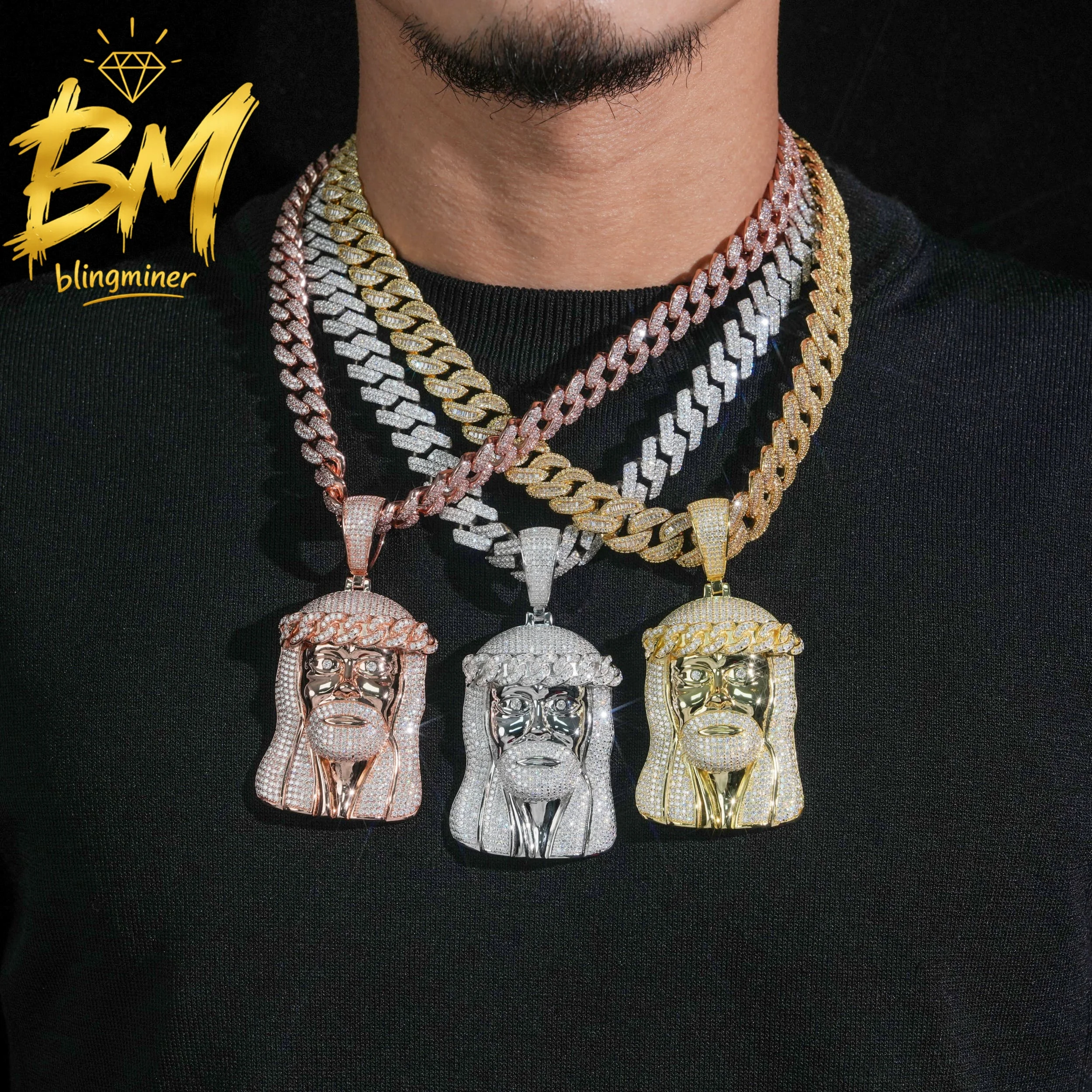 Blingminer New Iced Out Jesus S925 Silver VVS Moissanite Pendant For Men Women Pendants Jewelry Pass Diamonds Tester Free Shippi
