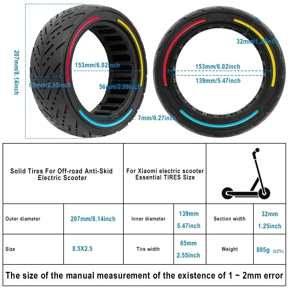 8.5Inch Solid Tire for Dualtron Mini/Speedway Leger Tyre Electric Scooter 8.5x2.5 Tubeless Wear-resistant Thickened Rubber Tires