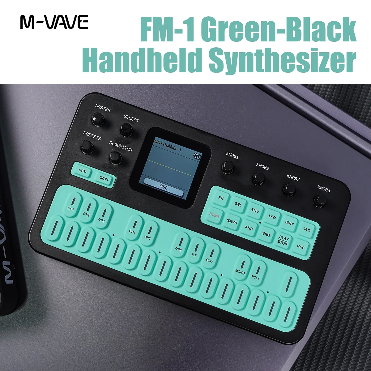 M-VAVE FM-1 (SK15) Green Portable FM Synth – 6-Operator Engine, 128 Sounds, Arpeggiator, Sequencer, Effects, USB/Bluetooth MIDI