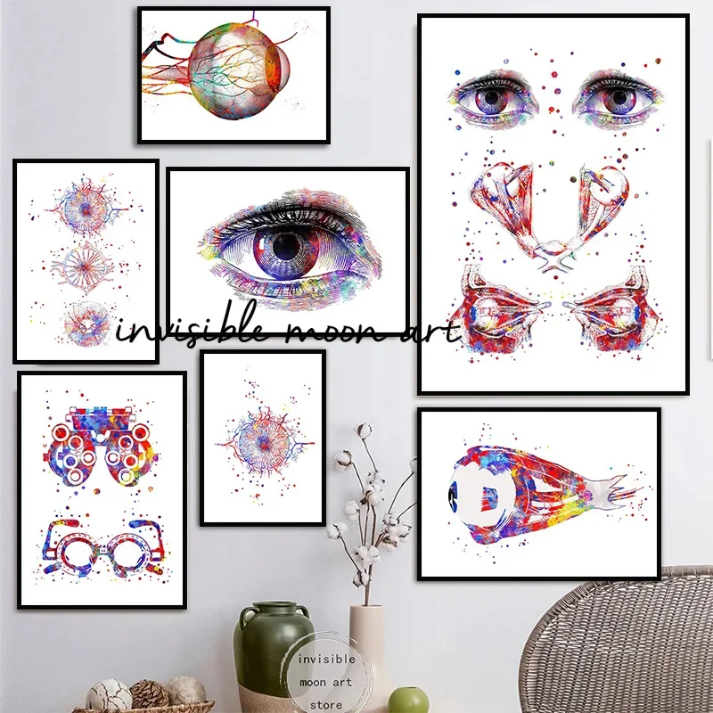 Anatomía del ojo humano, herramienta de optometría del asmo óptico, gráficos oculares, póster de artes médicas, pintura en lienzo, impresiones de pared, imágenes, decoración del hogar