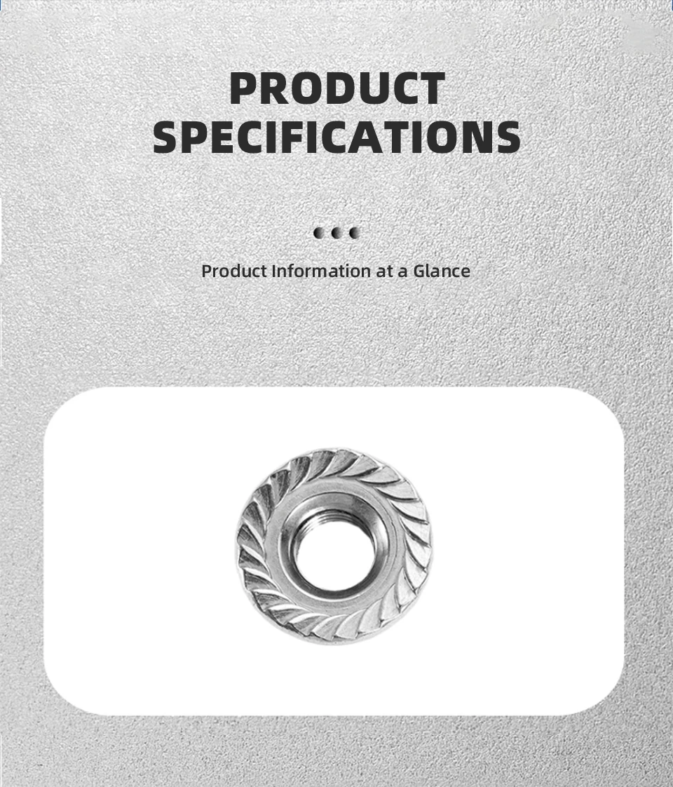 DIN6923 Metrische Sechskant-Flanschmuttern A4-70 316 Edelstahl Gezahnte Sechskant-Flanschmuttern M3 M4 M5 M6 M8 M10 M12 M14 M16 M20 Befestigungselement – Detail 3