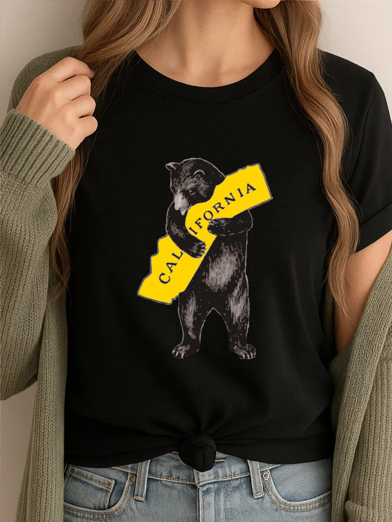 

Vintage California Bear Hug Illustration Oversized T Shirt Man Clothes Printed Tees Mens Retro Graphic Clothes