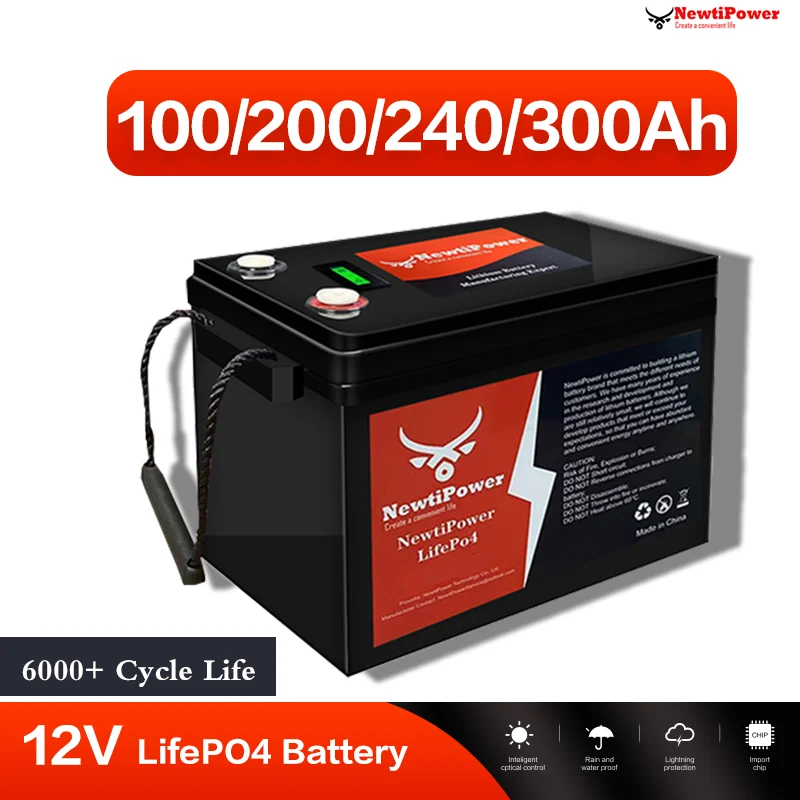 12V 100Ah 200Ah 300Ah LiFePO4 Battery BMS Lithium Power Battery 5000+ Cycles For RV Lithium Iron Phosphate Rechargeable Battery