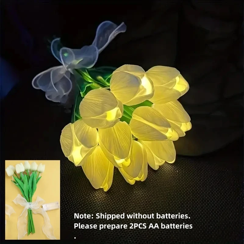 5-teilige Tulpen mit LED-Licht, künstliche Tulpenblumen, Tischlampe, Simulation Tulpenstrauß, Nachtlicht, Geschenke für Heimdekoration – Detail 9