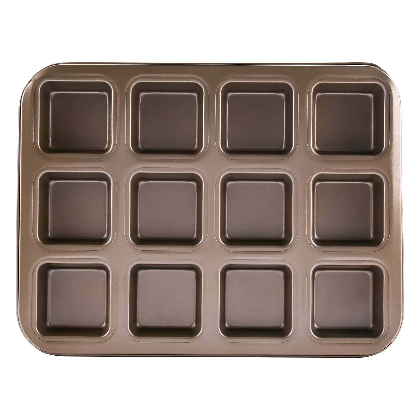 12 Cups Square Mini Bread Burger Muffin Cupcake Mold for Household Non-Stick Baking Pan Oven Trays Pastry Tool(Gold)