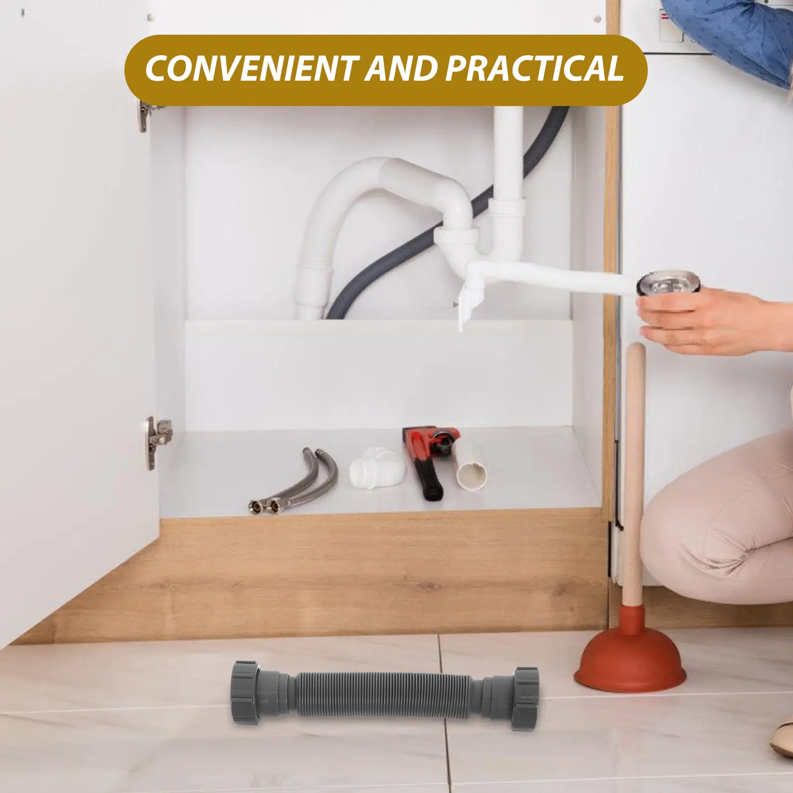 1Set Dual Head Sink Drain Pipe Flexible Expandable Kitchen Bathroom Drain Hose Adapter Seal Ring Sink Waste Fittings