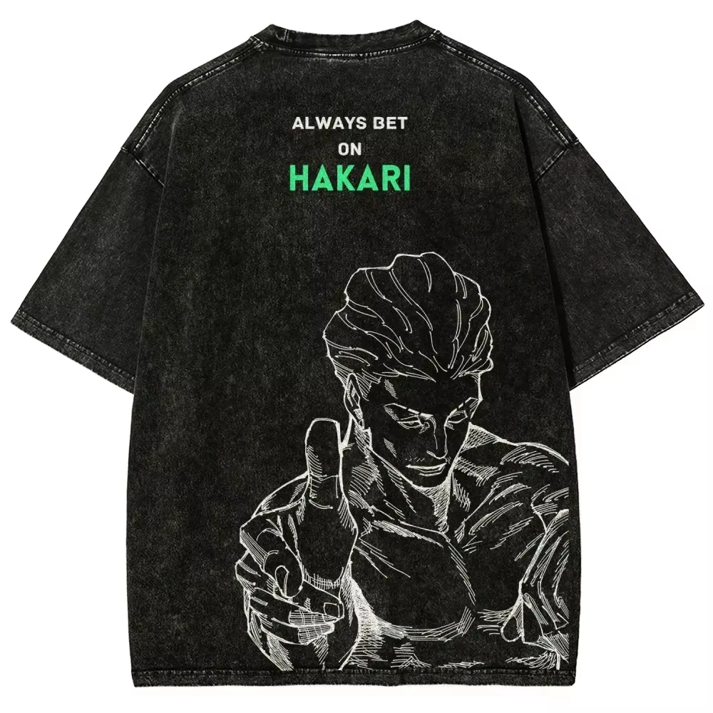 Kinji Hakari Always Bet On Hakari T-shirt Jujutsu Kaisen Jackpot Tee Vintage Washed Hip Hop Anime Streetwear Retro Men Clothes
