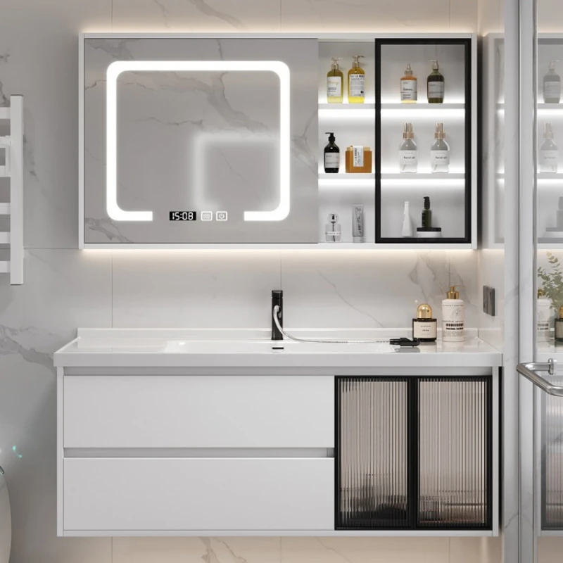 

multifunctional white Bathroom Cabinet simple household smart mirror cabinet Ceramic Integrated Washbasin mobili casa furniture