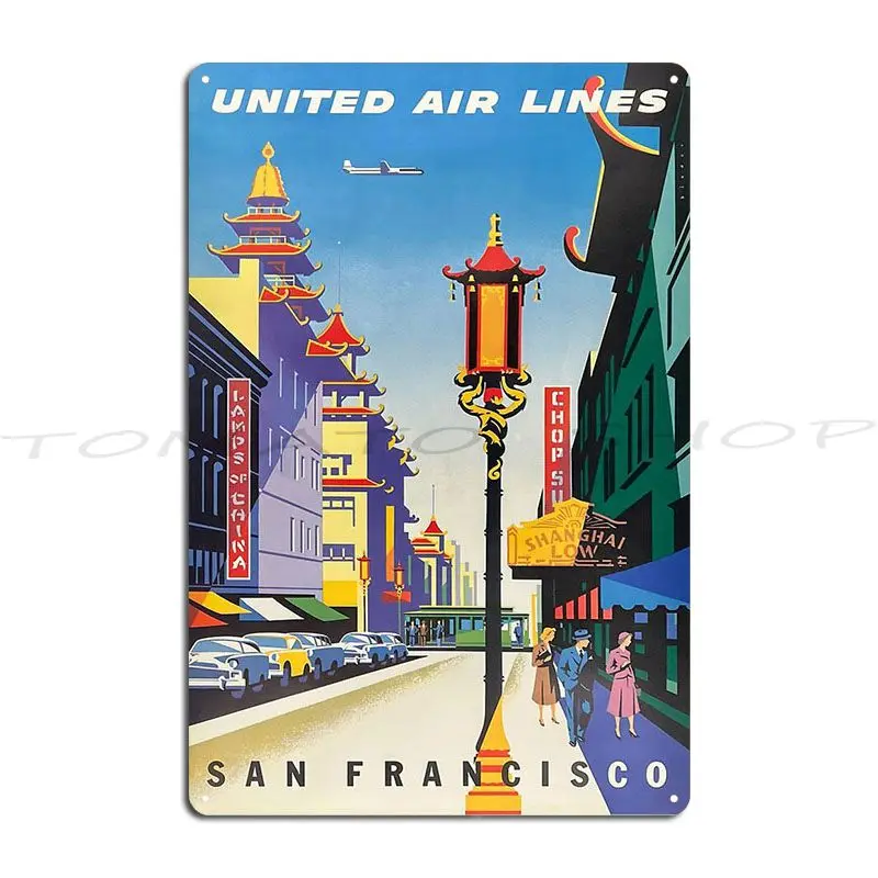 United Air Lines San Francisco Metal Sign Club Designing Pub Mural Plaques Customized Tin Sign Poster