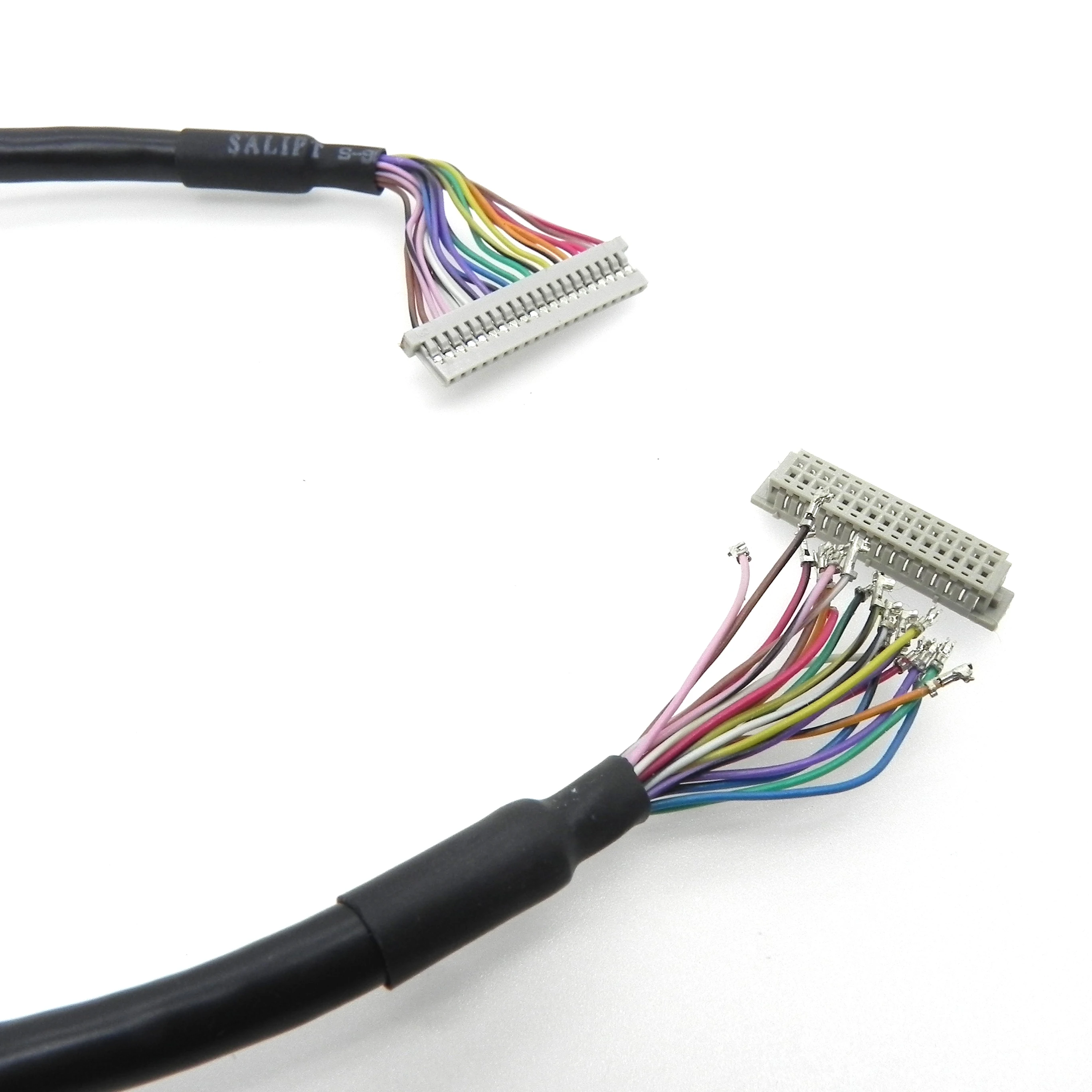 300mm 20Pin DF14 Connector To DF13 Bare Terminal Cable Assembly 1.25 Pitch For Industrial Control Display Signal Transmission