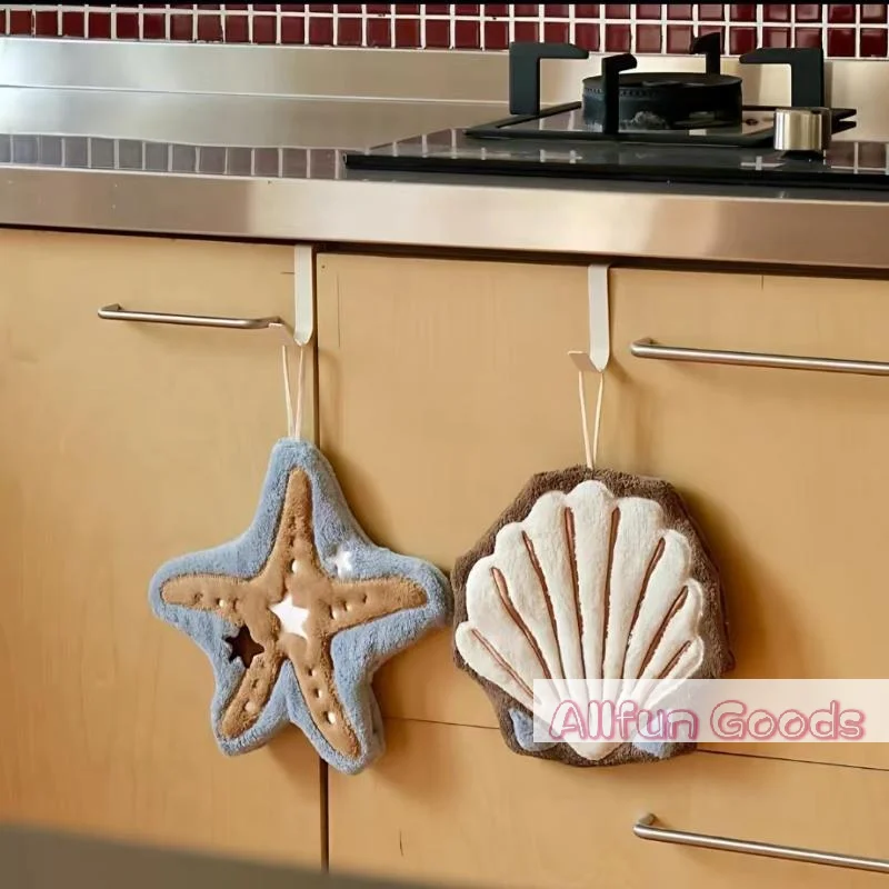 1 Pcs Cute Starfish Shape Super Water-Absorbing Soft Hand Towel For Bathroom Kitchen Washing Hands Cloth Convenient Hanging