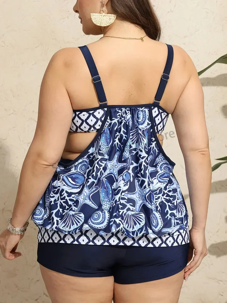 Vigojany-Tweedelig Dameszwempak Met Print, Plus Size Sexy Tankini, Hoge Taille, Rugloos, 2024