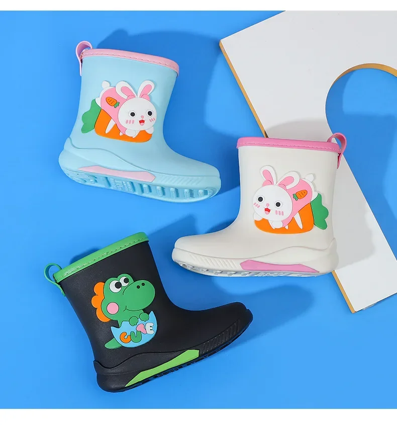 Kinder-Regenstiefel für Jungen und Mädchen, rutschfeste EVA-Outdoor-Cartoon-Dinosaurier-Regenstiefel für Kinder, wasserdichte Schuhe, Wasserschuhe für Mädchen – Detail 19