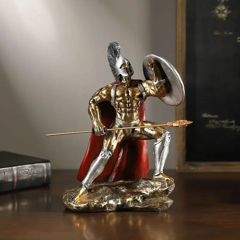 European Upscale Spartan Character Resin Soldier Decoration Items Home Room Statue Ornaments Office Desk Sculpture Accessories