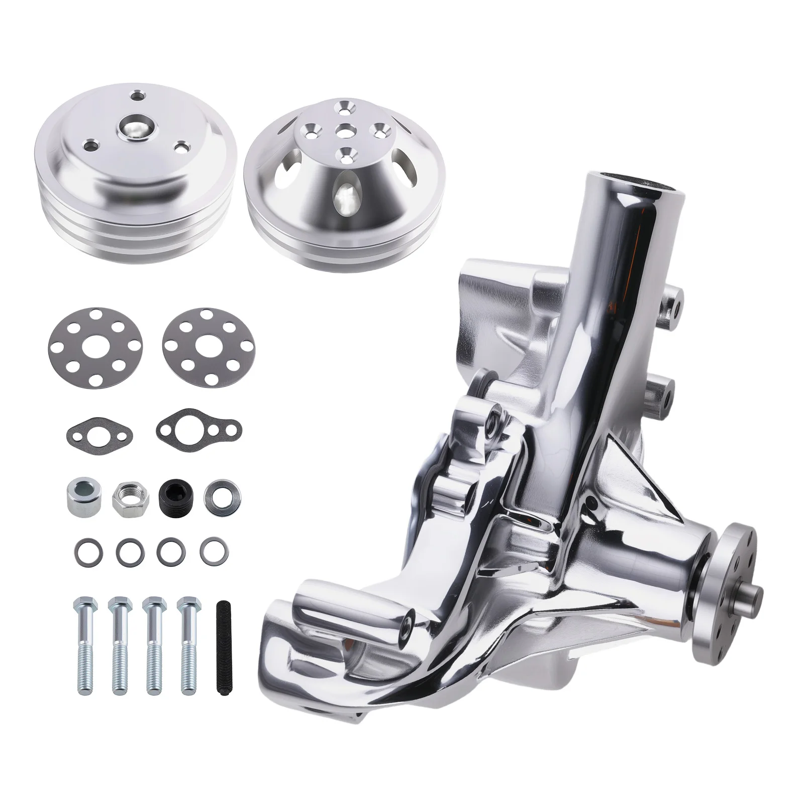 Water Pump with 2/3 Groove Crankshaft Pulley for Chevrolet SB 350 Long Chrome