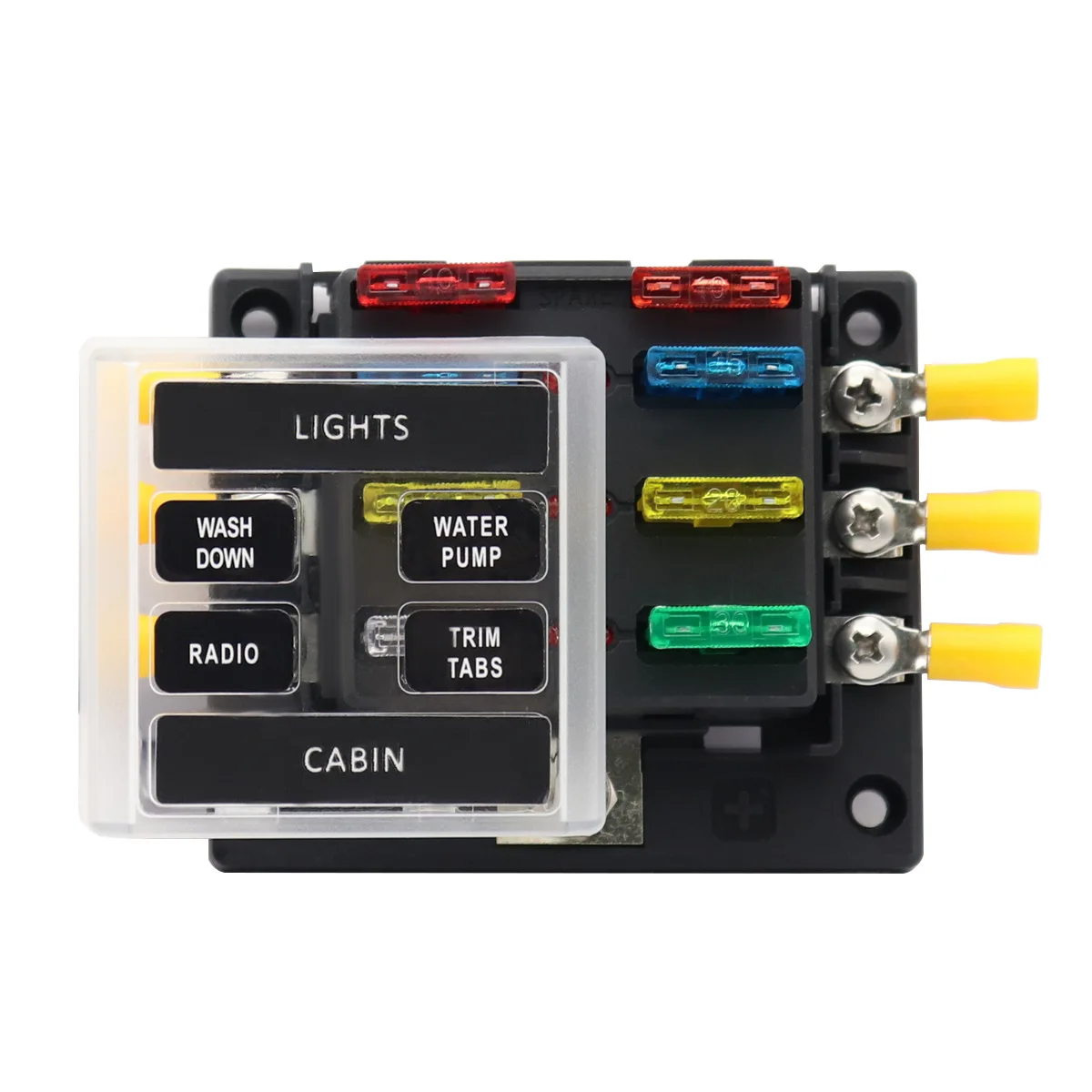 New 6-way fuse box set with short circuit indicator light 100A out multi-way car fuse holder