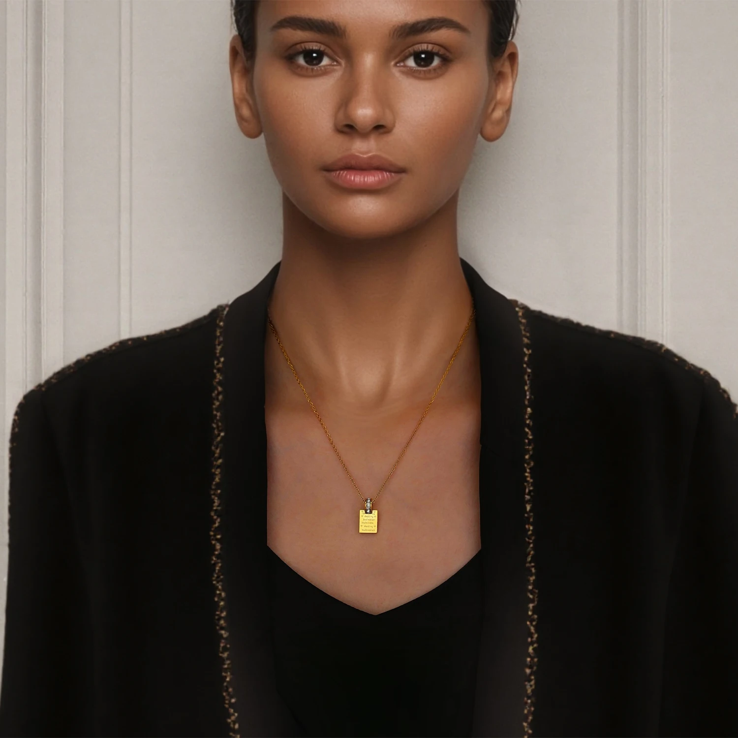 Women's Square Pendant Necklace- 18K Gold Plated Hypoallergenic Stainless Steel with Cubic Zirconia, Modern Personalized Jewelry