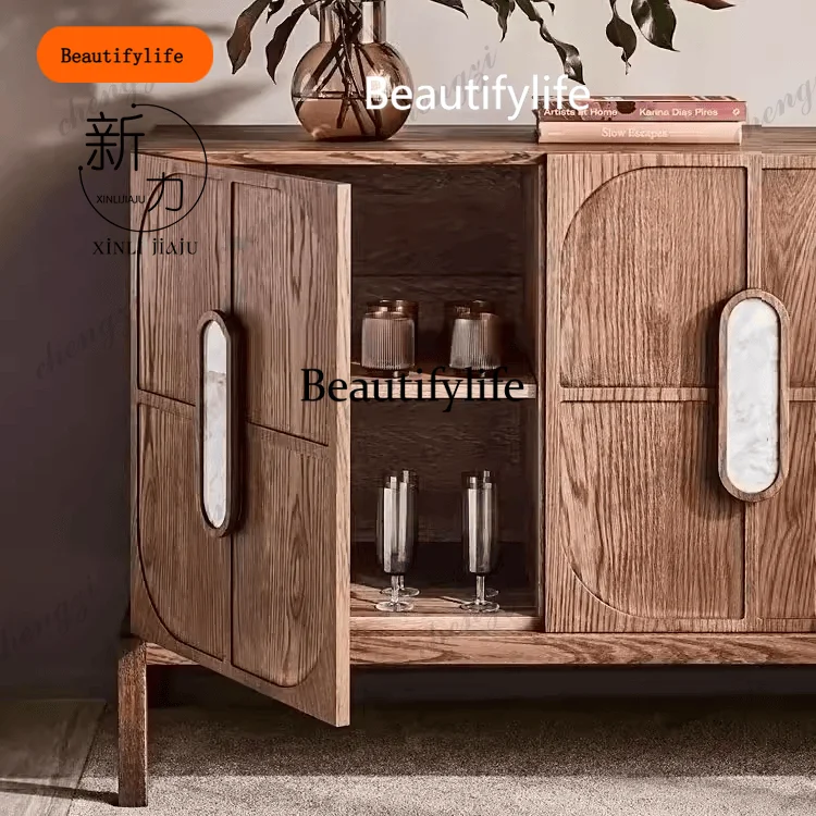 A4567 Armario rural americano moderno y sencillo de madera maciza con tallado floral, para sala de estar o porche, de madera de fresno con tallado floral, pequeño mueble auxiliar