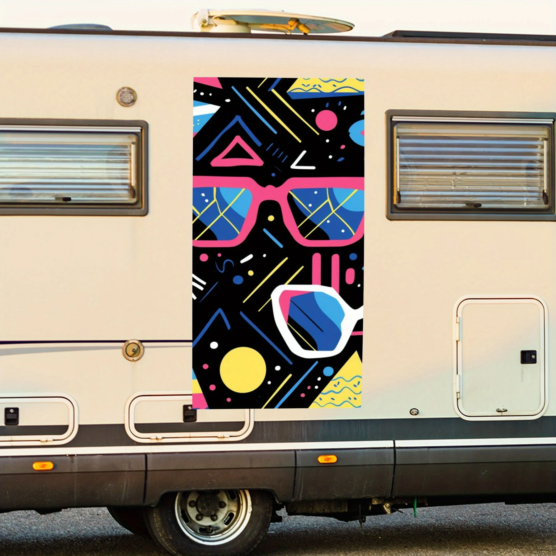 

Retro Geometric Fun Car Sticker,Vinyl decal on the side of the motor home, waterproof self-adhesive vinyl sticker on the side of