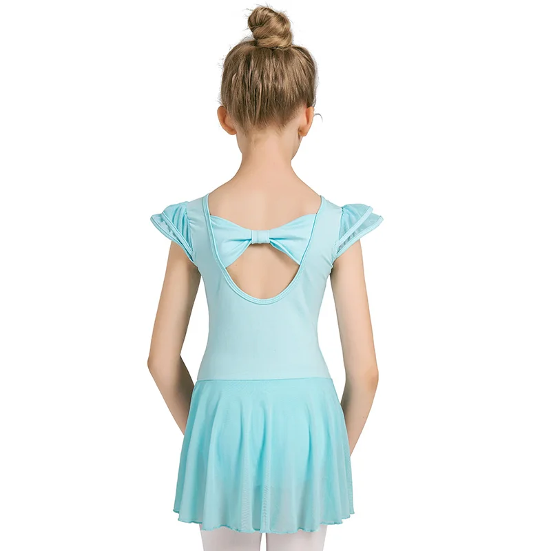 Купальник для балета и танцев для девочек, гимнастическое танцевальное тренировочное платье с юбкой-лепестками с развевающимися рукавами и бантом сзади