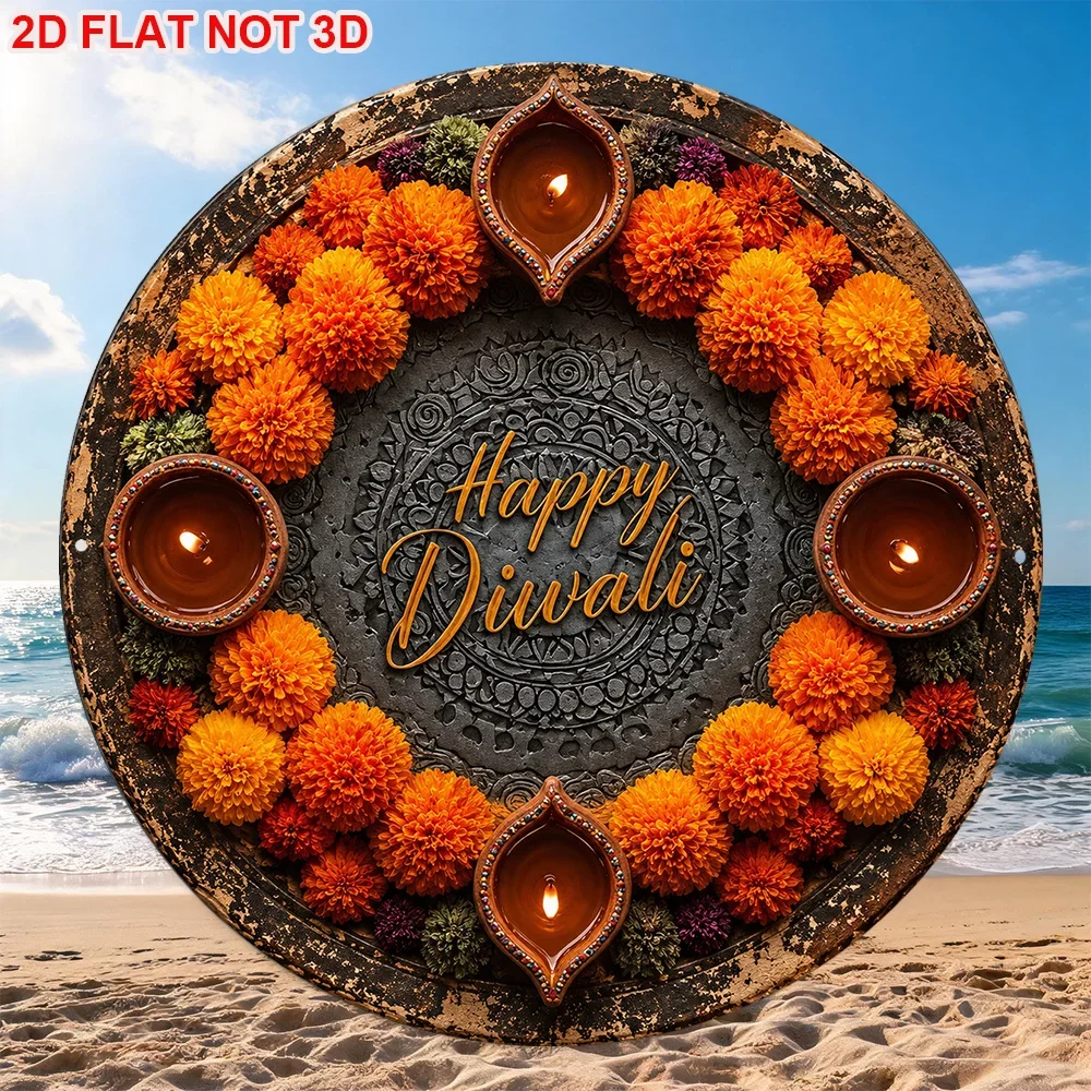 CIFBUY Festive Happy Diwali Sign, Aluminum Wall Art Waterproof Wear Resistant Metal Plaque for Home Living Room Bedroom Kitchen