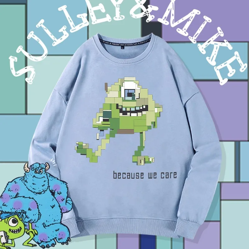 

Disney Monster University Joint Hoodie Men Long Sleeve Round Neck Big Eyes Blue Hair Monster Cartoon Around Loose Clothes