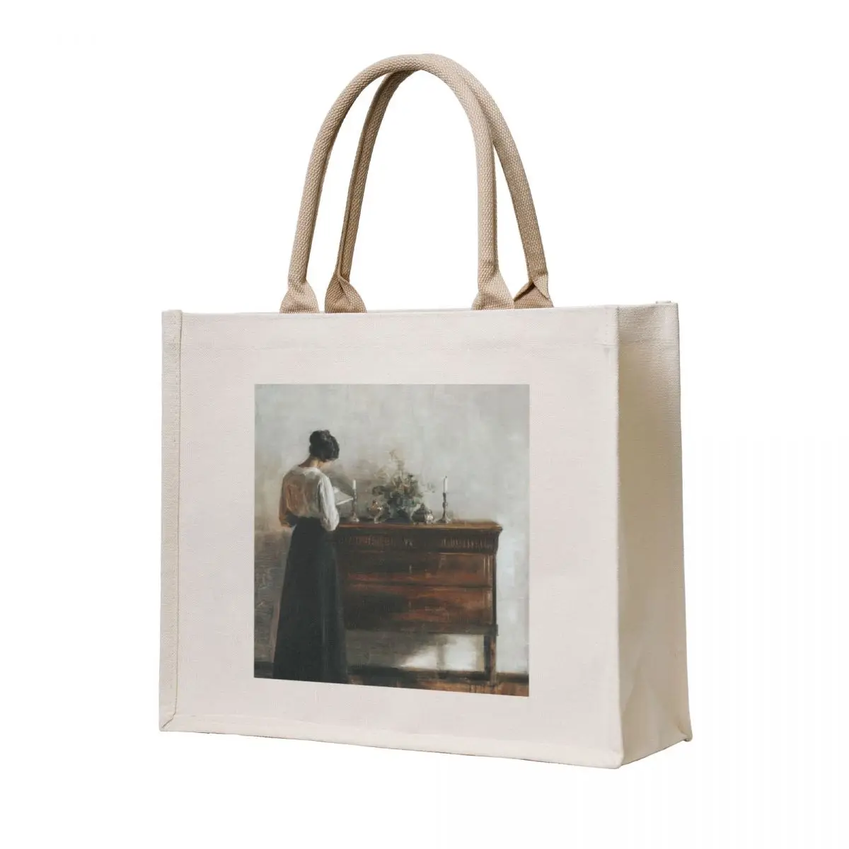 

Interior with the Artist's Wife Reading (Vintage Print) - Carl Holse Tote Bag Canvas shoulder bag cute tote bag bags for women