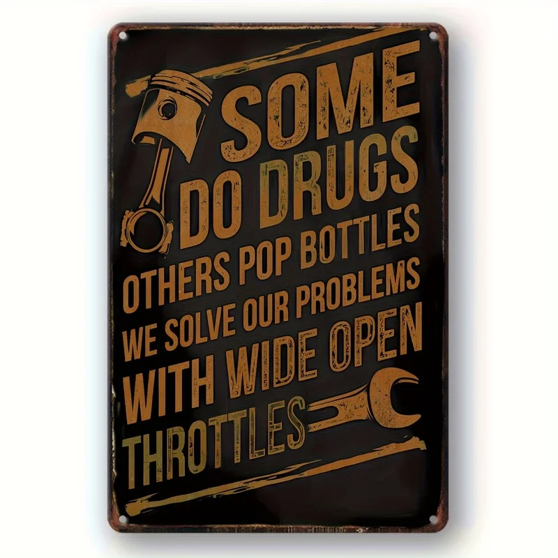 2D Flat Print Metal Tin Sign, Vintage Motorcycle Theme Decor Plaque, Funny Biker Quote Wall Art, Pre-drilled for Easy Hanging, R