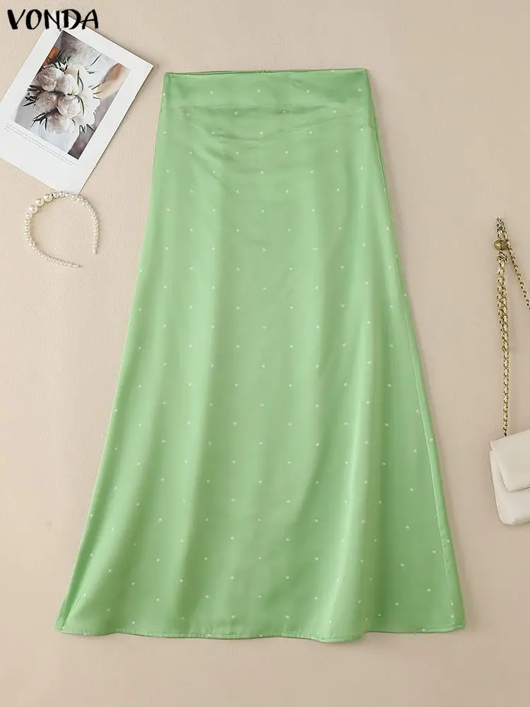 

VONDA Юбки больших размеров Женские повседневные макси-длинные юбки в горошек Модные атласные шелковые юбки с высокой талией Faldas Saia Party Bottoms 5XL
