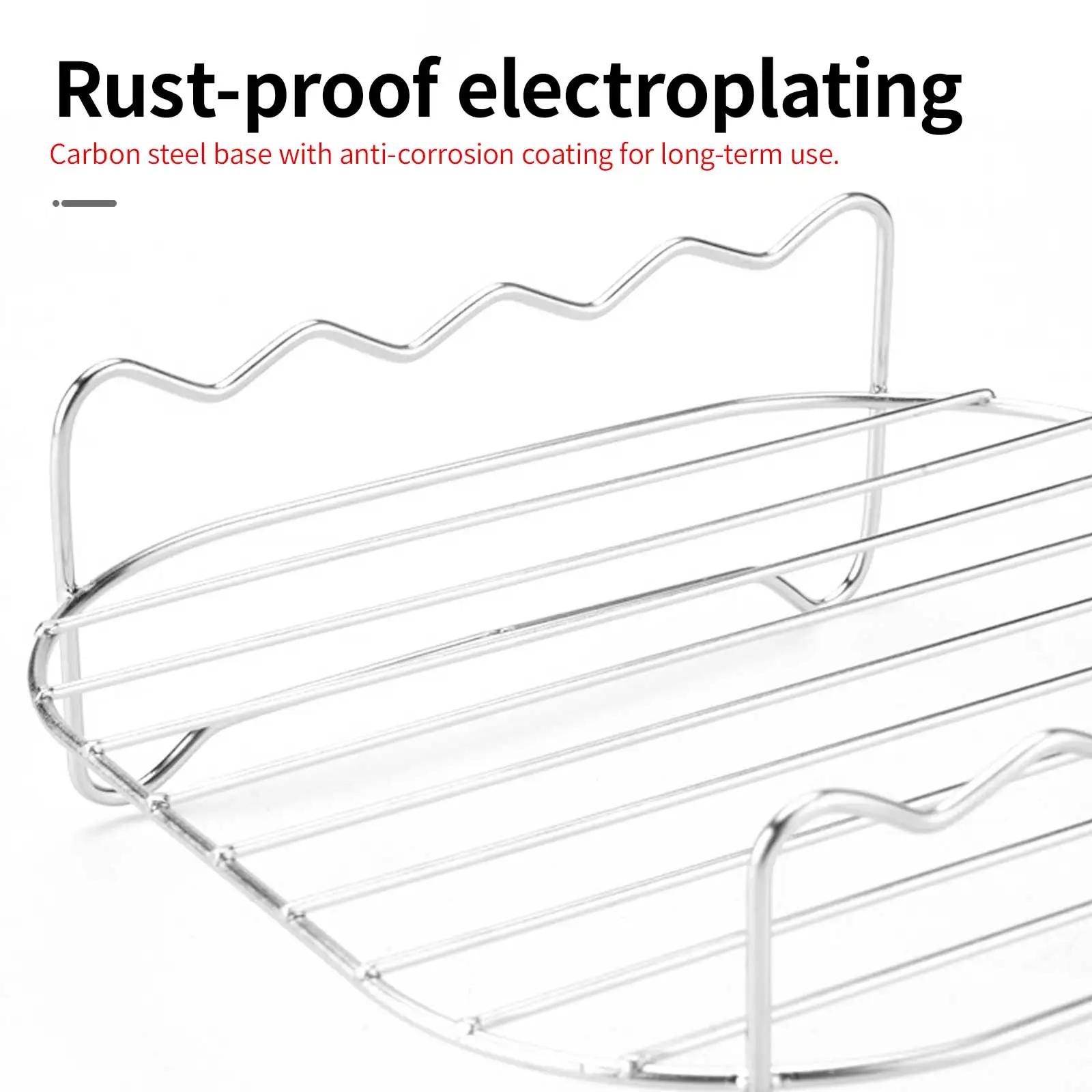 Carbon Steel Air Fryer Rack with Four Skewers, Multipurpose Grill Rack with Dense Mesh, Easy clean Heat Resistant Roasting Stand