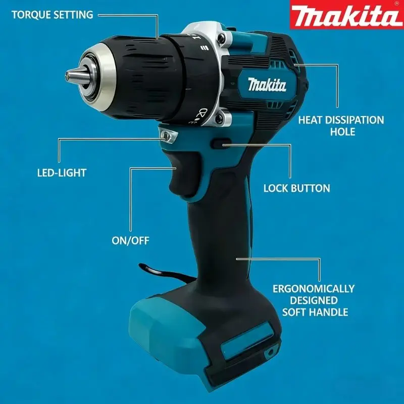 100%Makita Electric Screwdriver Hand Drill DDF487 18V 6Ah Battery pack Large capacity and high power LXT series brushless motor