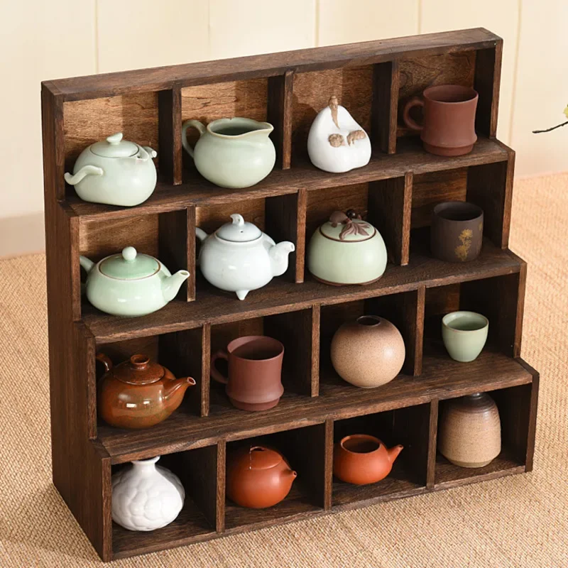 Chinese Table Multi Obao Cabinet Cup Rack Solid Wood Tea Set Storage Shelf Grid Ladder Teapot Display Rack