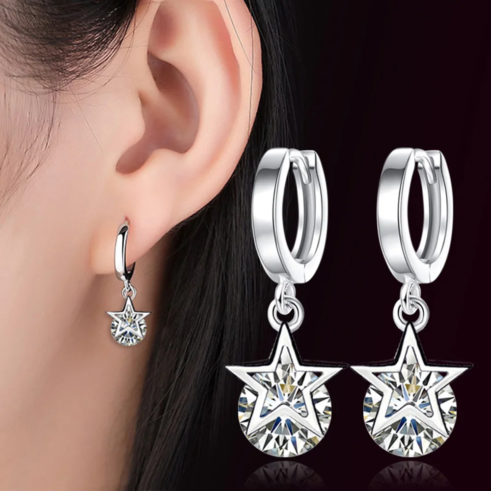1.0CT D Color Moissanite Star Hoop Earrings Lab Created Diamond For Women 925 Sterling Silver Wedding Fine Jewelry Gift