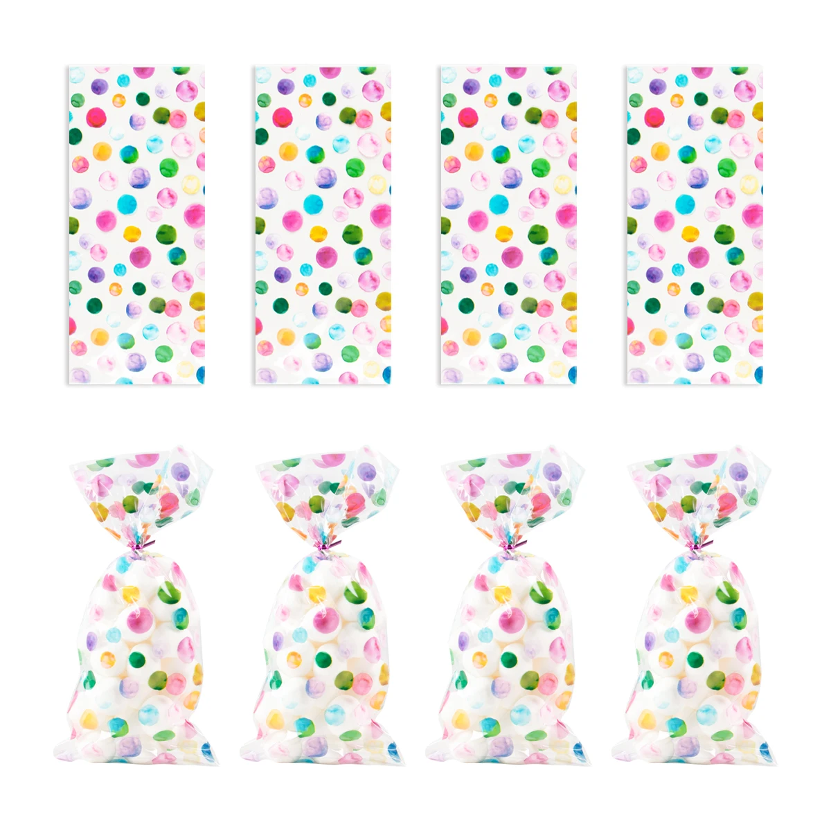 50pcs Rainbow Polka Dot Printed Cellophane Treat Bags Plastic Candy Gift Bags for Baby Shower Birthday Weddings Party Favors bag